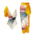 Yellow women's conservative one-piece swimsuit with belly coverage and briefs style
