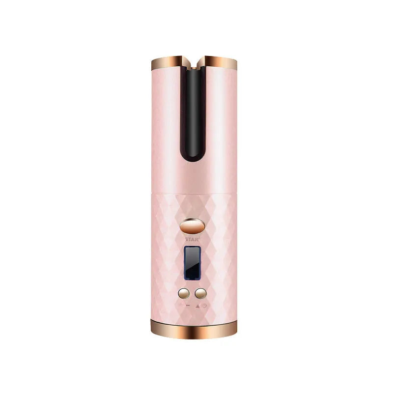 Rechargeable automatic hair curler with LCD display and ceramic rotating barrel in choice of colours