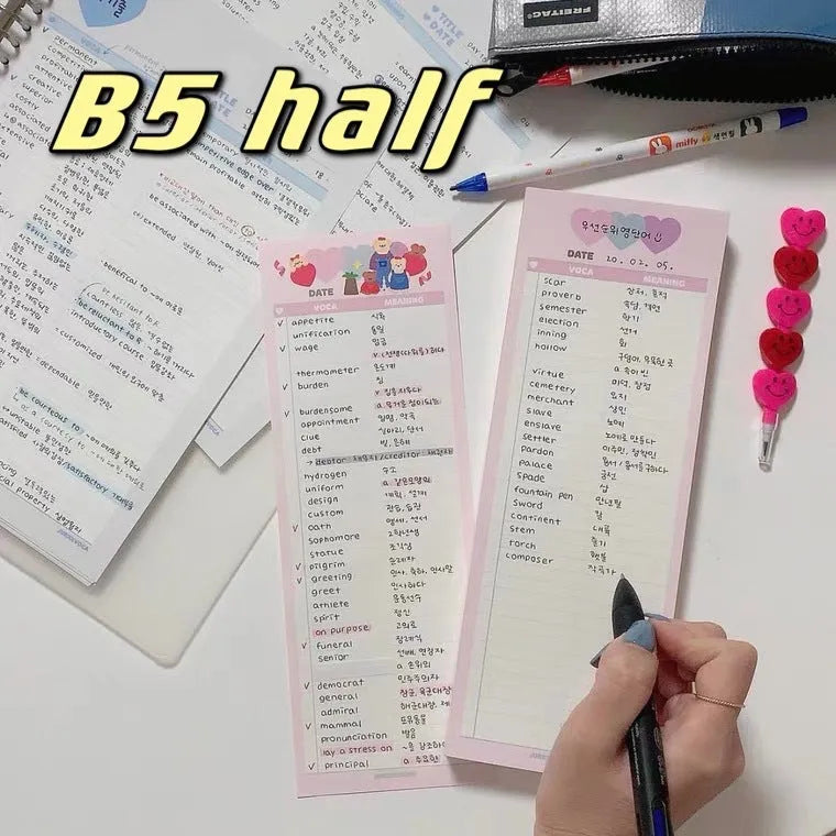 Vertical English learning notepad with double-sided printing in half-B5 size with coloured cover