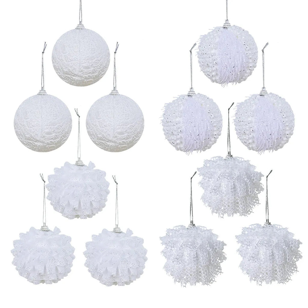 Lace glitter foam Christmas ball decorative pendant in XM0171S colour with plastic core and half-handmade finish