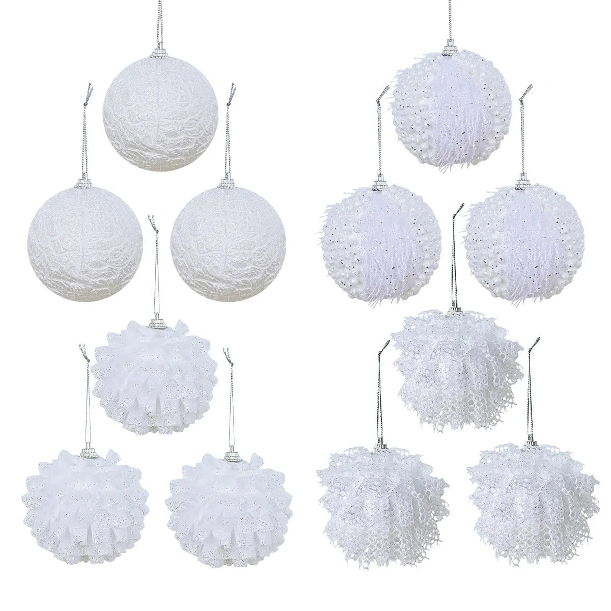 Lace glitter foam Christmas ball decorative pendant in XM0171S colour with plastic core and half-handmade finish