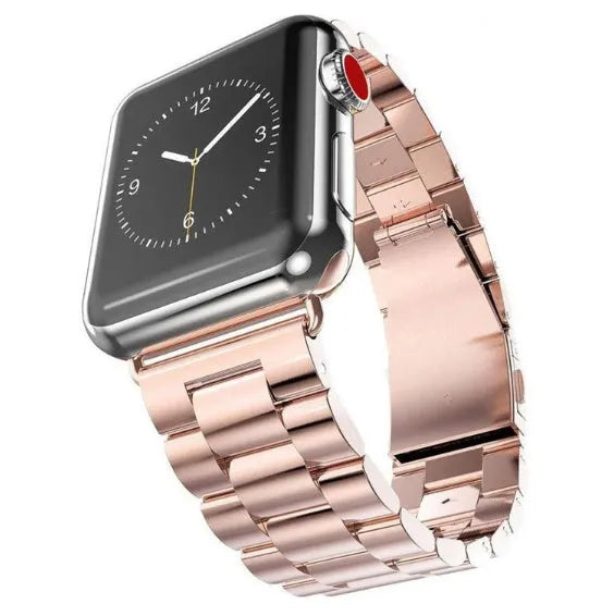 Classic stainless steel watchband in rose gold for 42mm watch case with metal link design