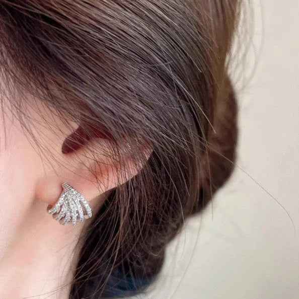 Geometric line design earrings with electroplated platinum finish