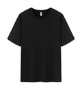 Men's solid colour cotton short sleeve t-shirt laid flat, showing colour options including black, white, and bright orange.