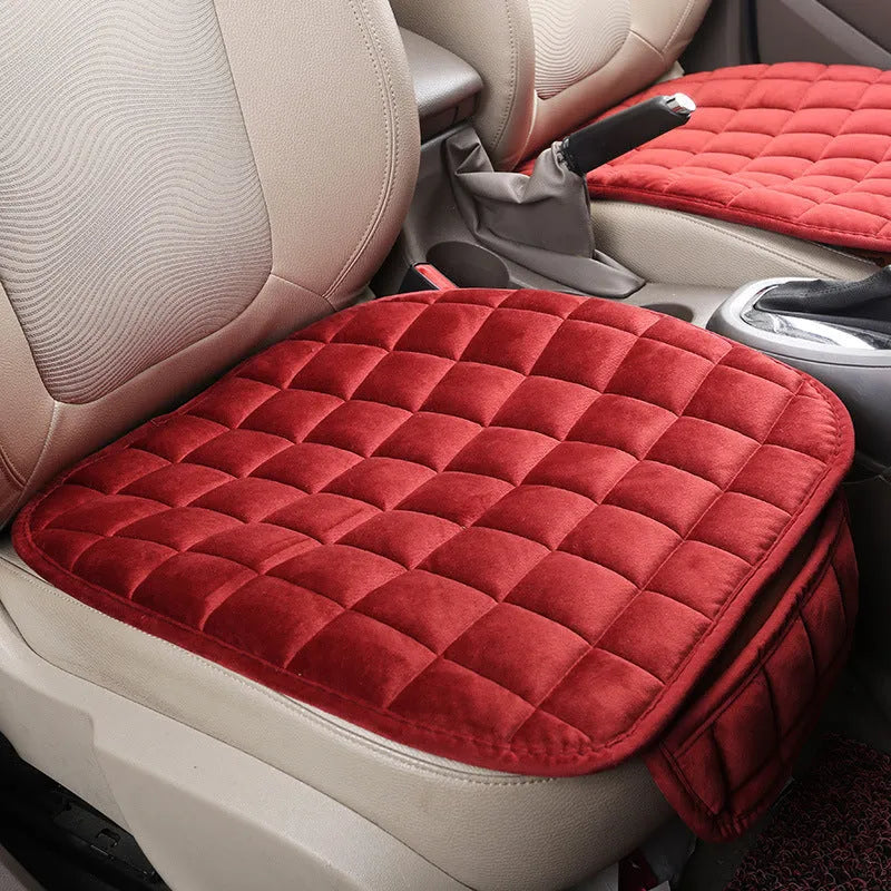 Winter car cushion without backrest in plush material, two-seat style, beige colour