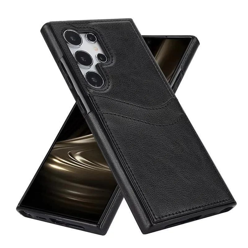 Business simplicity phone case card holster in silicone for Samsung and iPhone models, black colour, with card slot