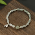 Silver-coloured antique-style bracelet made from natural Tianshan green bamboo with bamboo joint detailing.