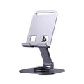 Desktop folding aluminium alloy phone stand in gun gray with rotatable head