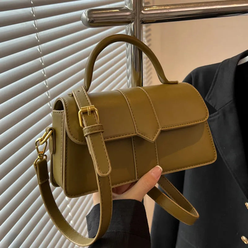 Women's PU leather messenger bag in horizontal square shape with sandwich pocket and file organisation
