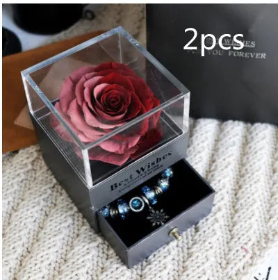 Eternal flower rose and carnation jewelry gift box measuring 8.5cm square