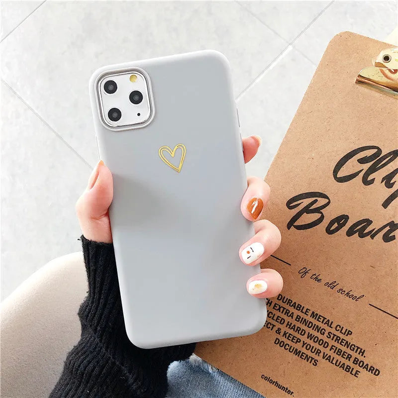 Hand painted love phone case TPU matte finish with bronzing love design for iPhone, Brown or Grey