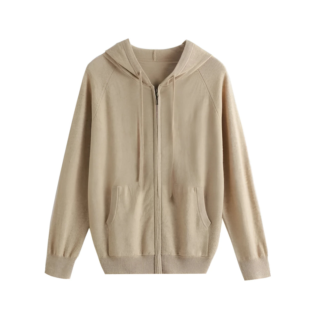 Men's hooded cashmere cardigan sweatshirt with zipper front in regular fit