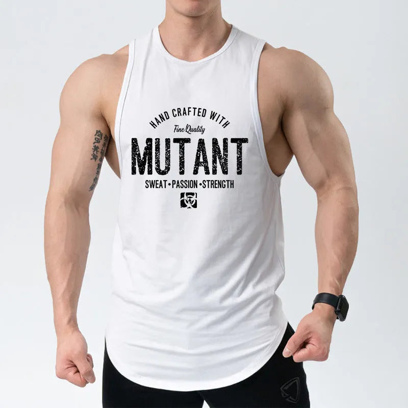Loose fit sleeveless workout tank top in polyester fabric for gym training.