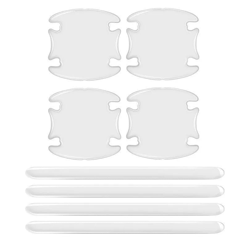 Four clear 3D adhesive bumper stickers for car interior door handle scratch protection