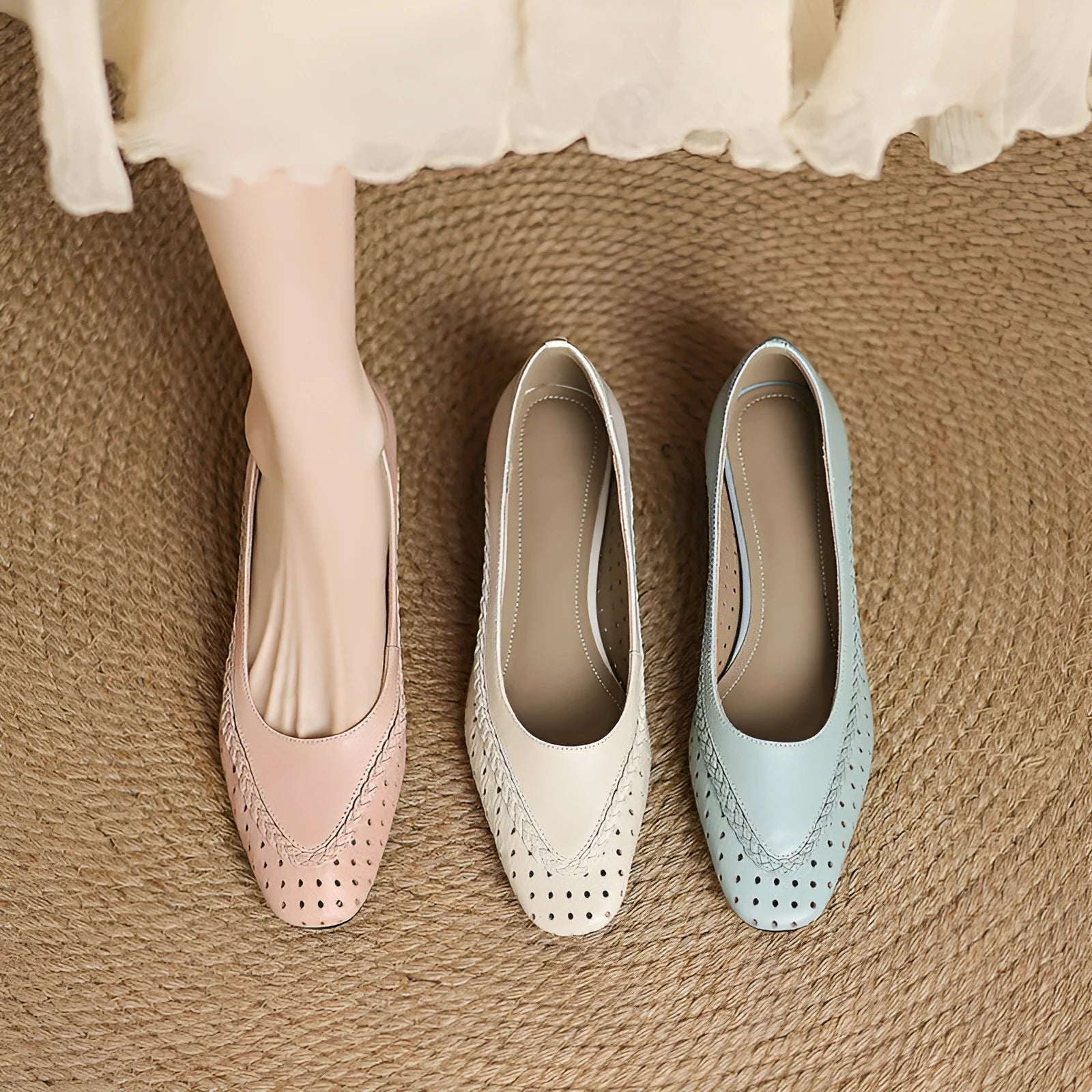 Women's plus size mid heel sandals with hollow-out design in light blue colour