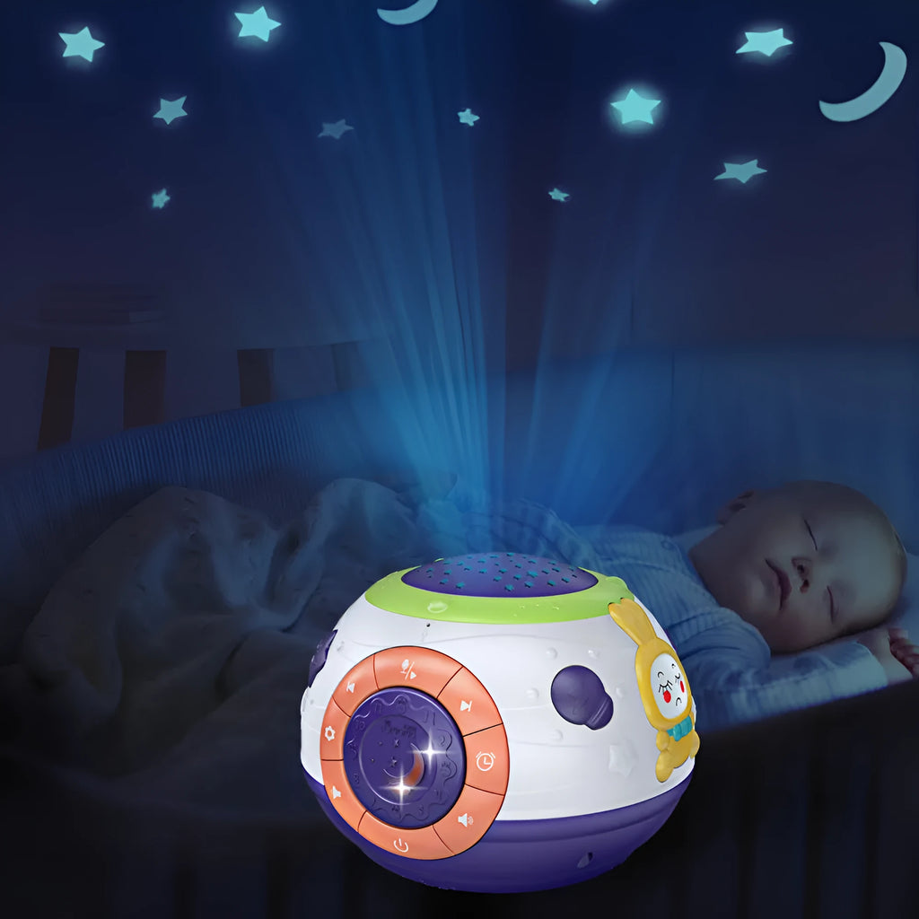 White starry sky night light projector for children with colour-changing LEDs and sound modes