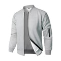 A man's loose-fit knitted jacket in a business-casual style with long sleeves