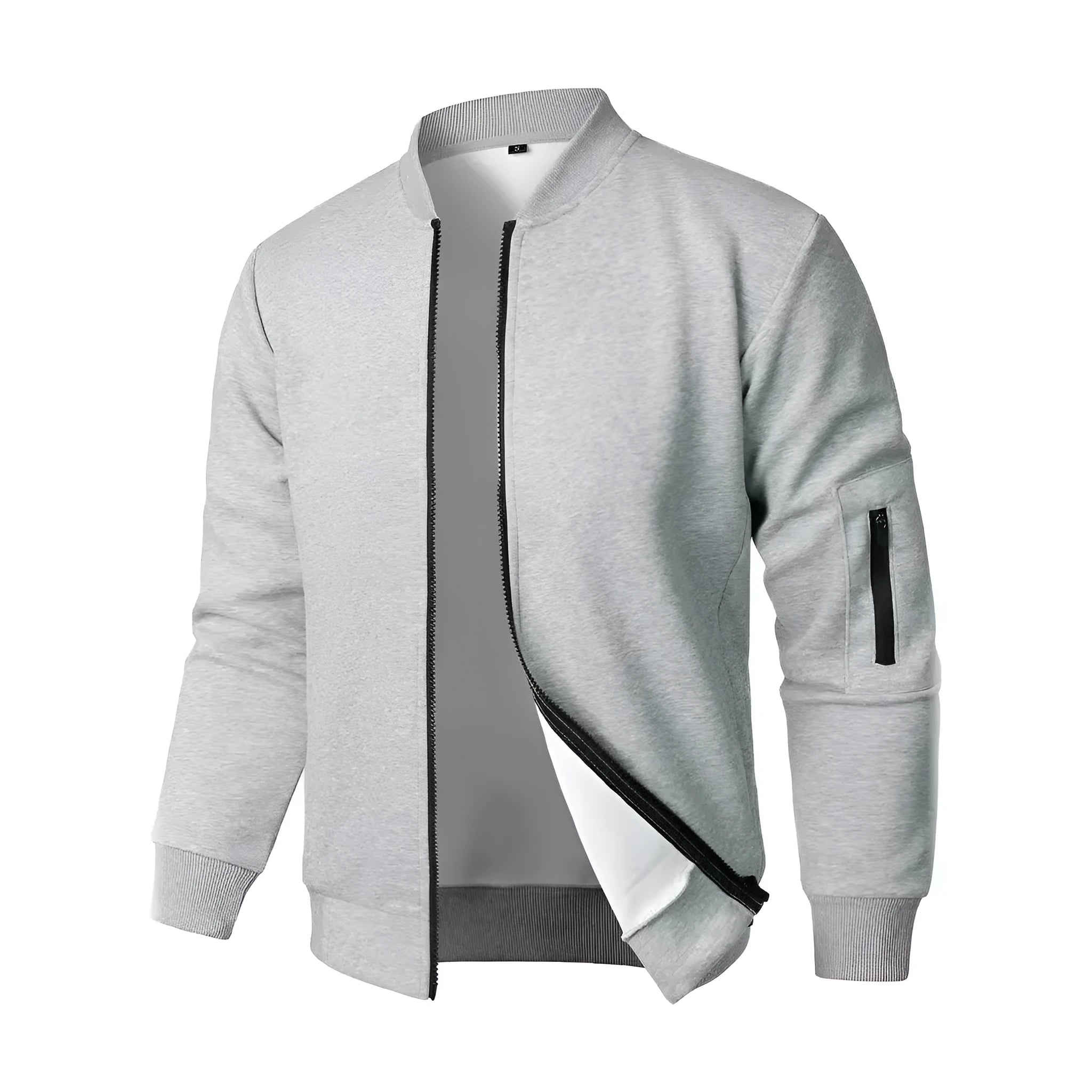 A man's loose-fit knitted jacket in a business-casual style with long sleeves