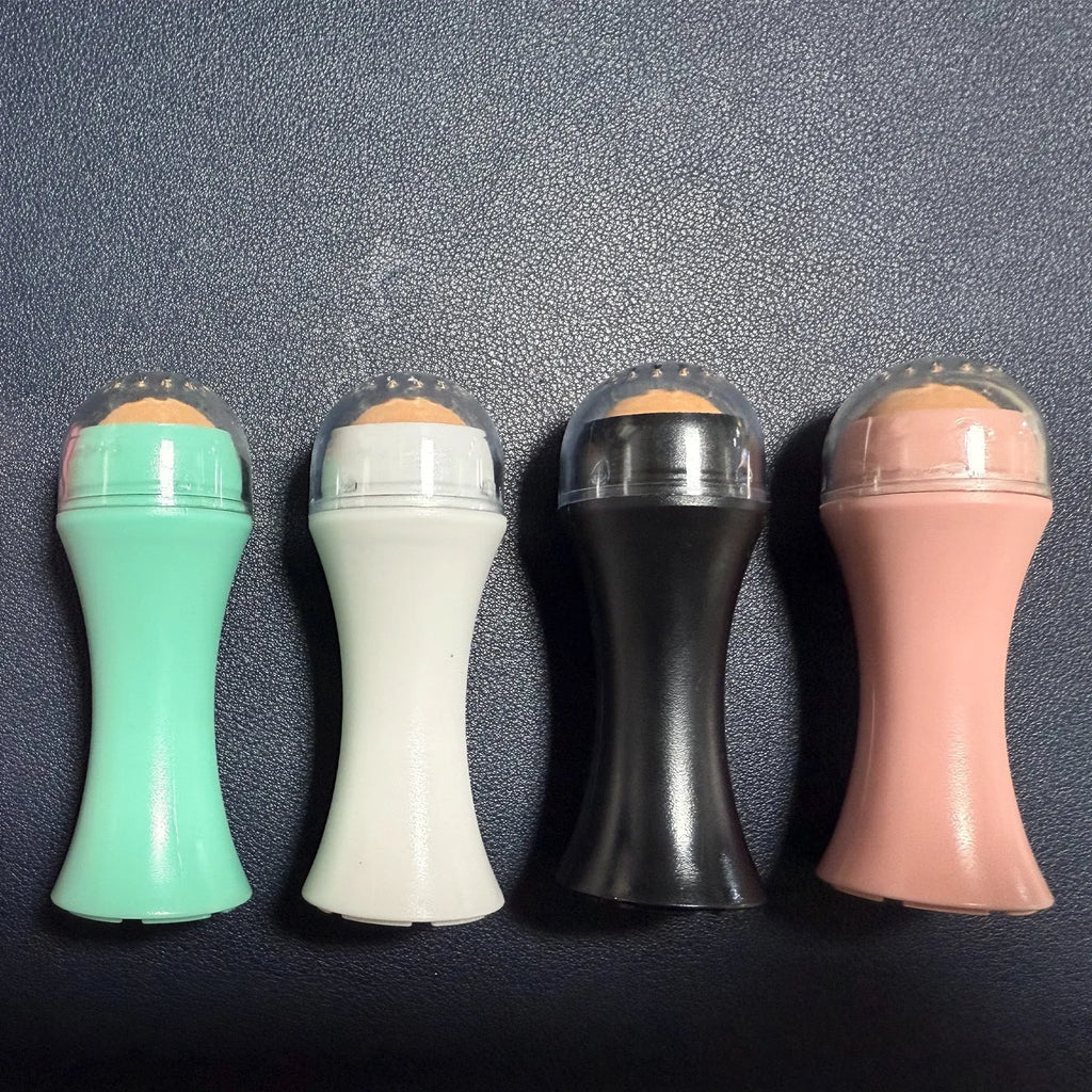 Volcanic stone reusable facial roller for oily skin control in portable compact case