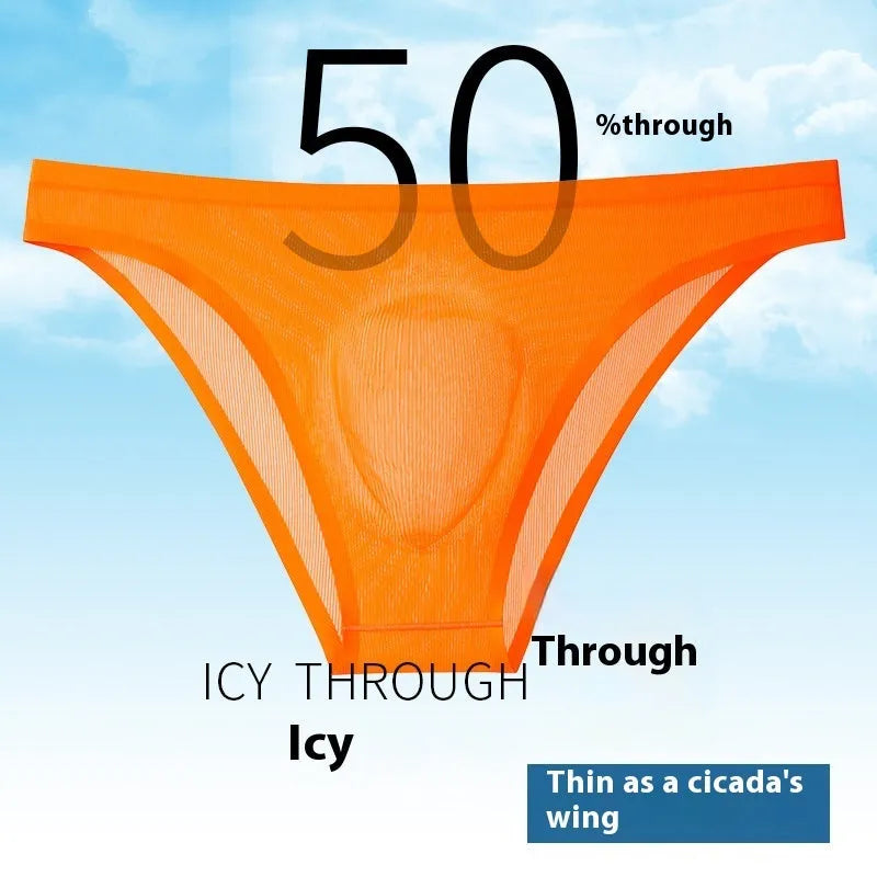 Women's low waist ice silk panties in seamless briefs design showing quick-dry fabric texture