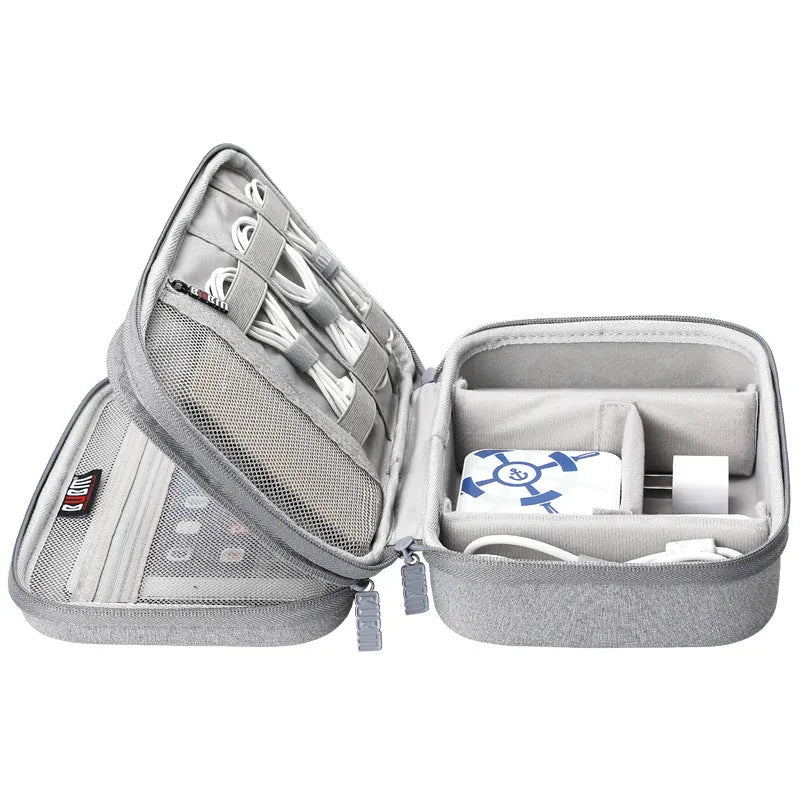 Simple modern EVA digital storage bag for headphones and cables in black or grey.