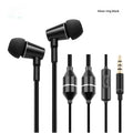 FC12 in-ear wired headset with 3.5mm plug, microphone, and silicone earplugs in black or silver white.