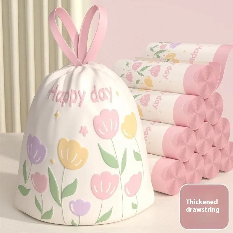 Pink degradable drawstring garbage bag with argy wormwood mosquito repellent, dimensions 44cm by 48cm.