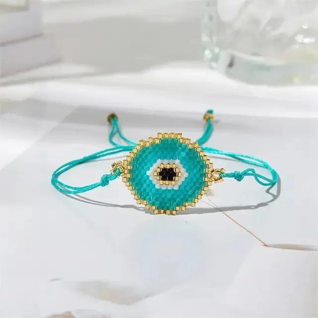 Fashion geometric beaded bracelet for women, glass and coloured glaze round beads, three colour options 8380 8446 8459