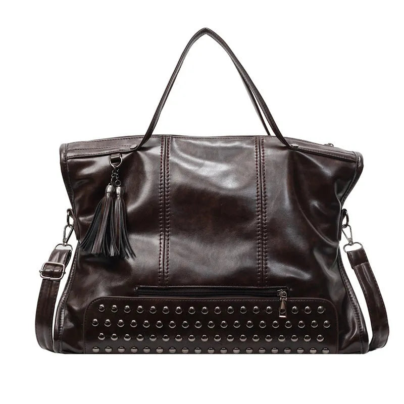 Women's messenger bag with rivet detail, large capacity, horizontal square shape, available in multiple colours