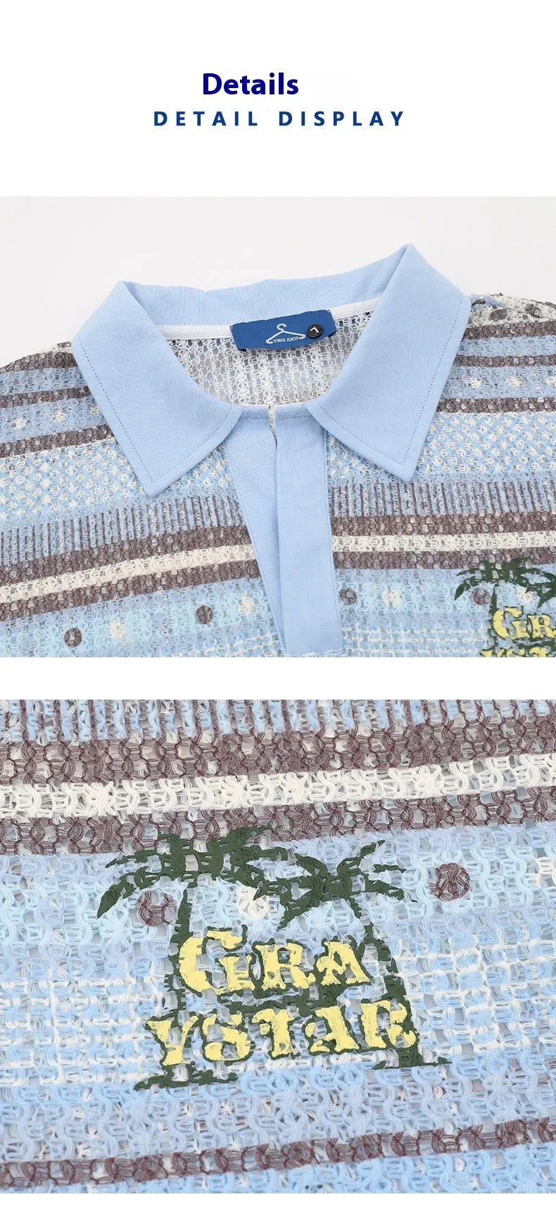 Men's blue printed short sleeve shirt with loose fit and elastic polyester fabric
