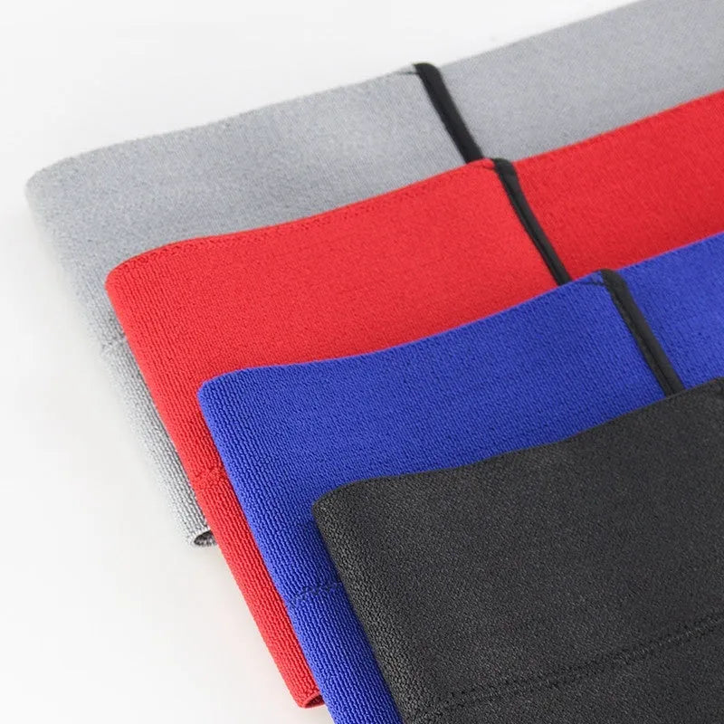 Elastic elbow bandage for sports protection in red, grey, blue, and black colour options.