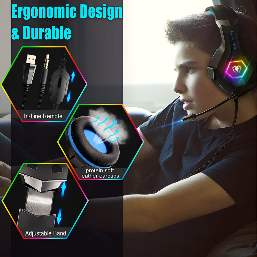 Thunder Wear Luminous gaming headset with LED lighting in black with coloured accents
