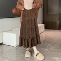 Corduroy A-line midi skirt with elastic waistband in solid colour options for urban styling