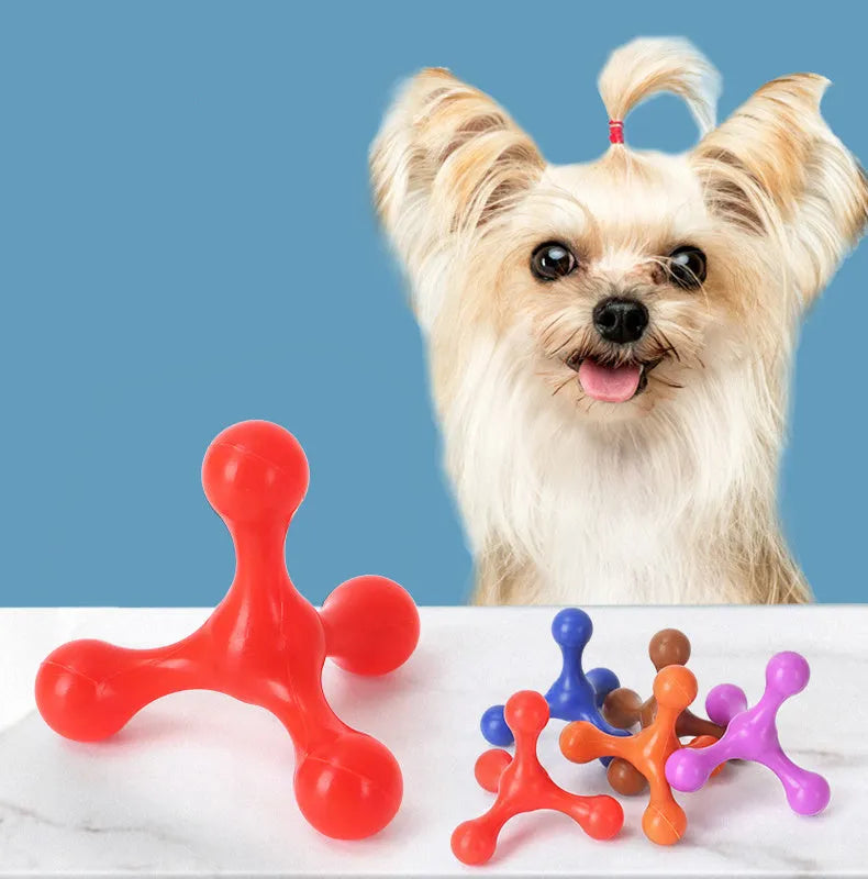 Beef-flavoured silicone chew toy for small medium dogs with three-legged bone design in assorted colours
