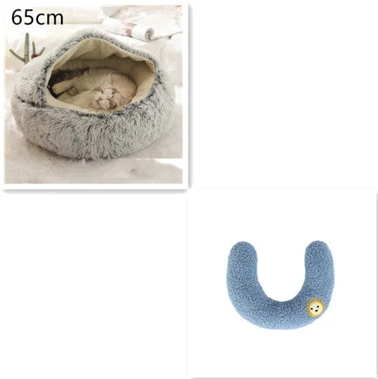 2 in 1 round plush pet bed with PP cotton filling for dogs and cats, available in brown, 65cm size