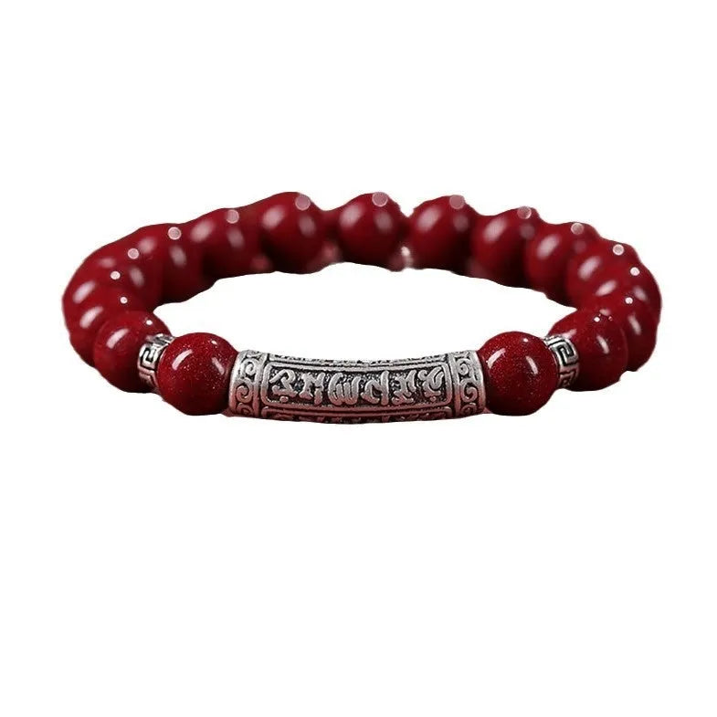 Cinnabar sandstone bracelet with manual craftsmanship in national style design