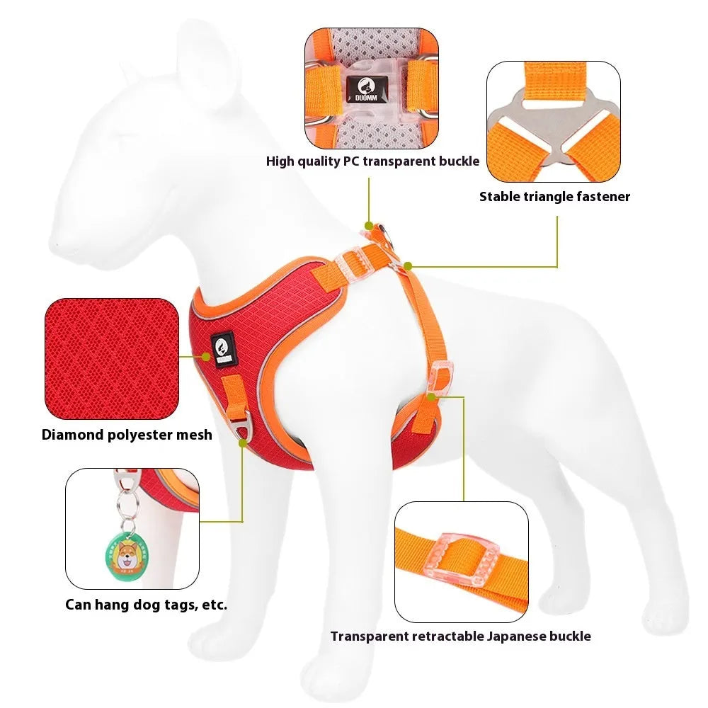 Adjustable reflective dog harness in polyester with four colour options