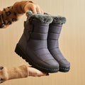 Waterproof winter snow boots with plush lining, rubber sole, Velcro fastening, grey black blue, sizes 35 to 44
