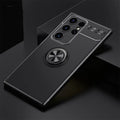 Metal ring support magnetic phone case for Samsung in Noble Black with TPU metal anti-fall bracket back cover.