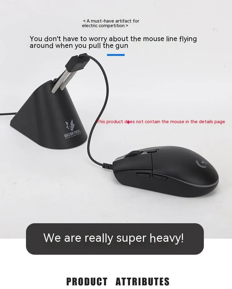 Black ABS plastic cable bracket holding a wired mouse cord on a desk