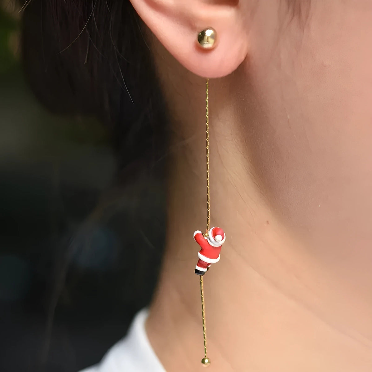 Crawling Santa tassel long asymmetric snowflake earrings in zinc alloy with inlaid diamond finish for women