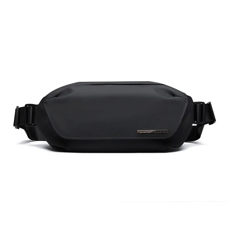 Black men's messenger bag made from Oxford cloth with a crossbody strap.