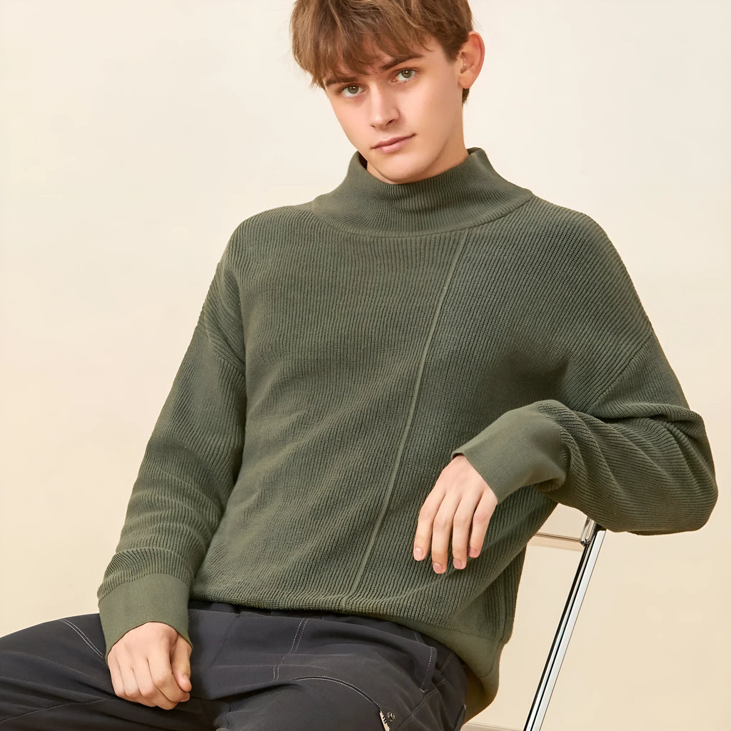Men's loose fit long sleeve round neck cotton sweater available in grey