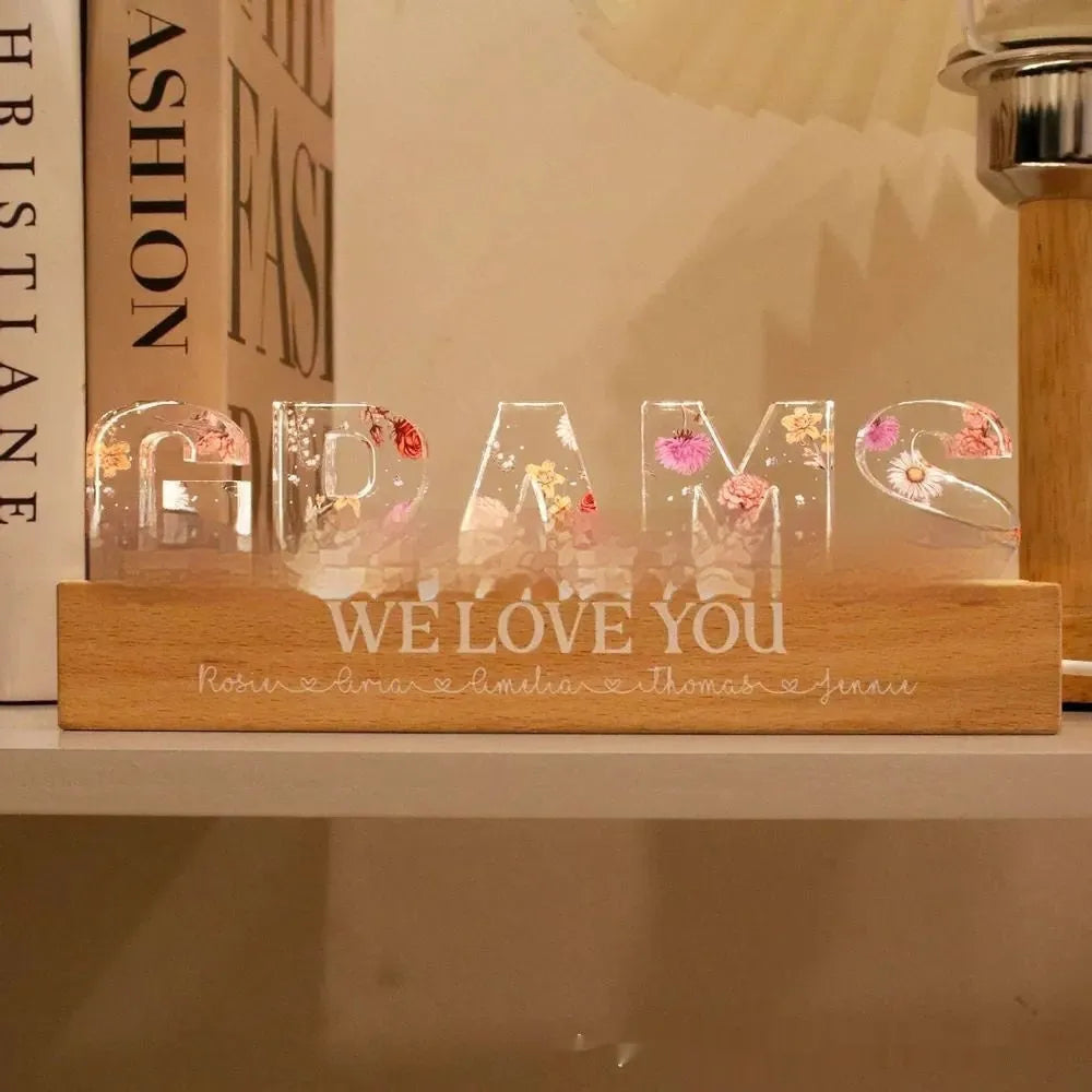 Custom flower printed acrylic LED night light with USB cable, available in 15cm 20cm 30cm sizes