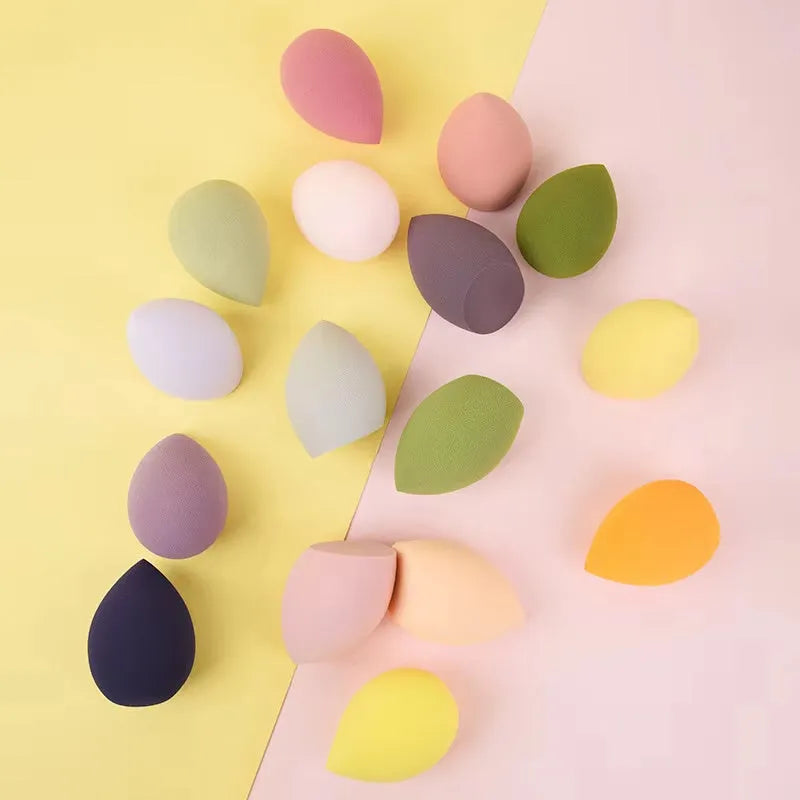 Set of 10 colourful non-latex makeup sponges in pear, bevel, drop, and peach heart shapes