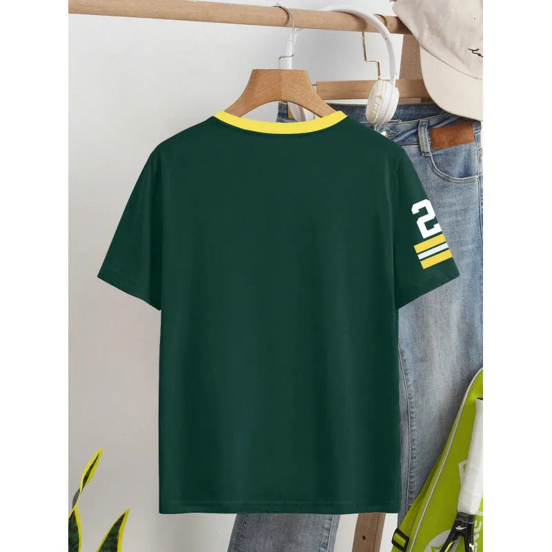 Red loose fit cotton t-shirt with digital letter printing and short sleeves