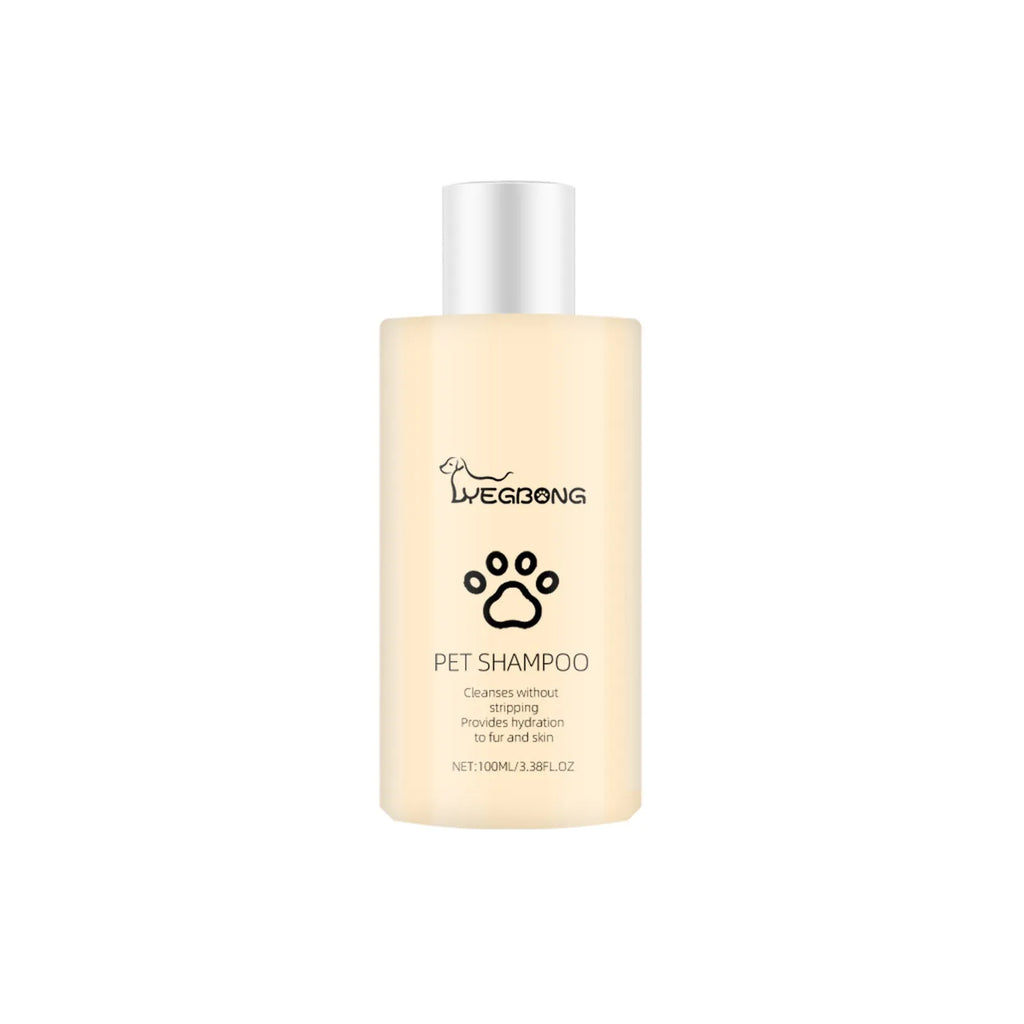 Bottle of mild pet shampoo for dogs and cats, showing 100ml and 300ml size options.