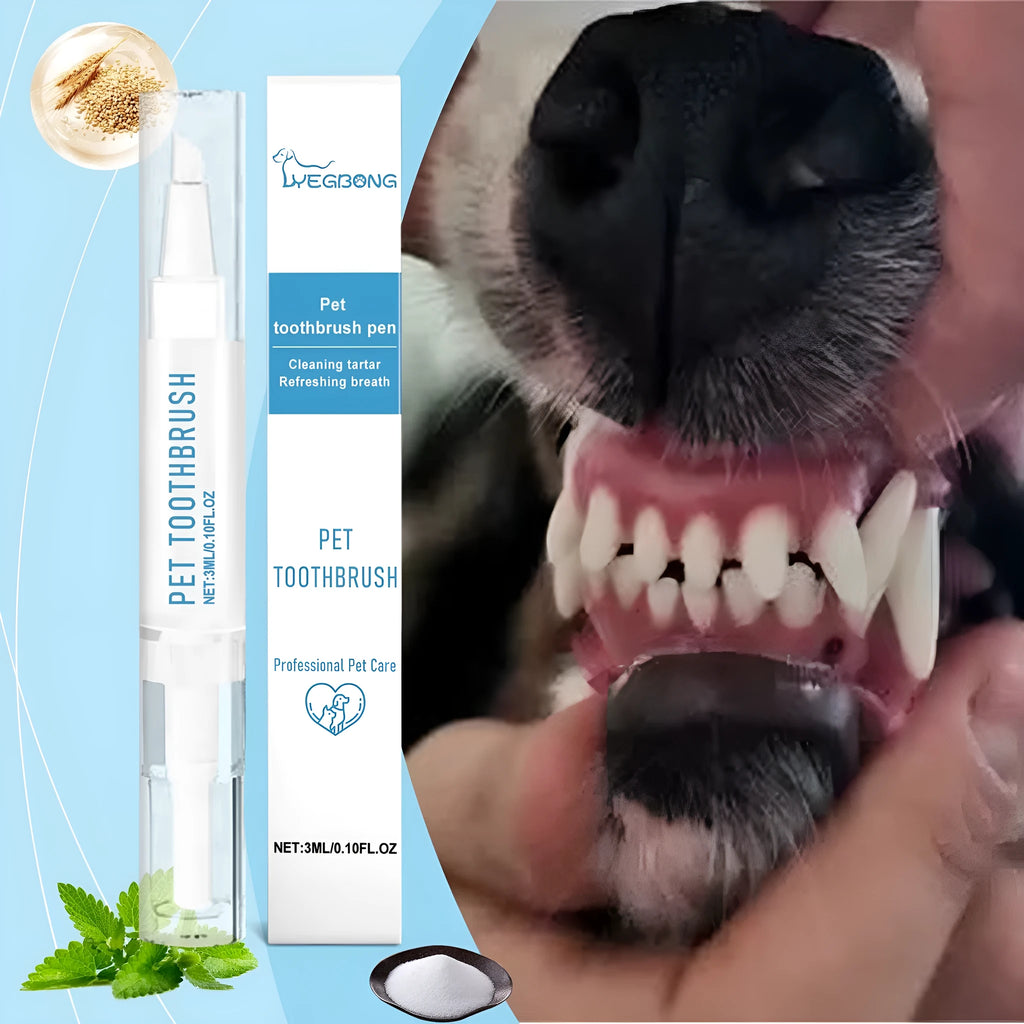 Pet toothbrush pen with soft bristle head and integrated 3ml dental gel reservoir
