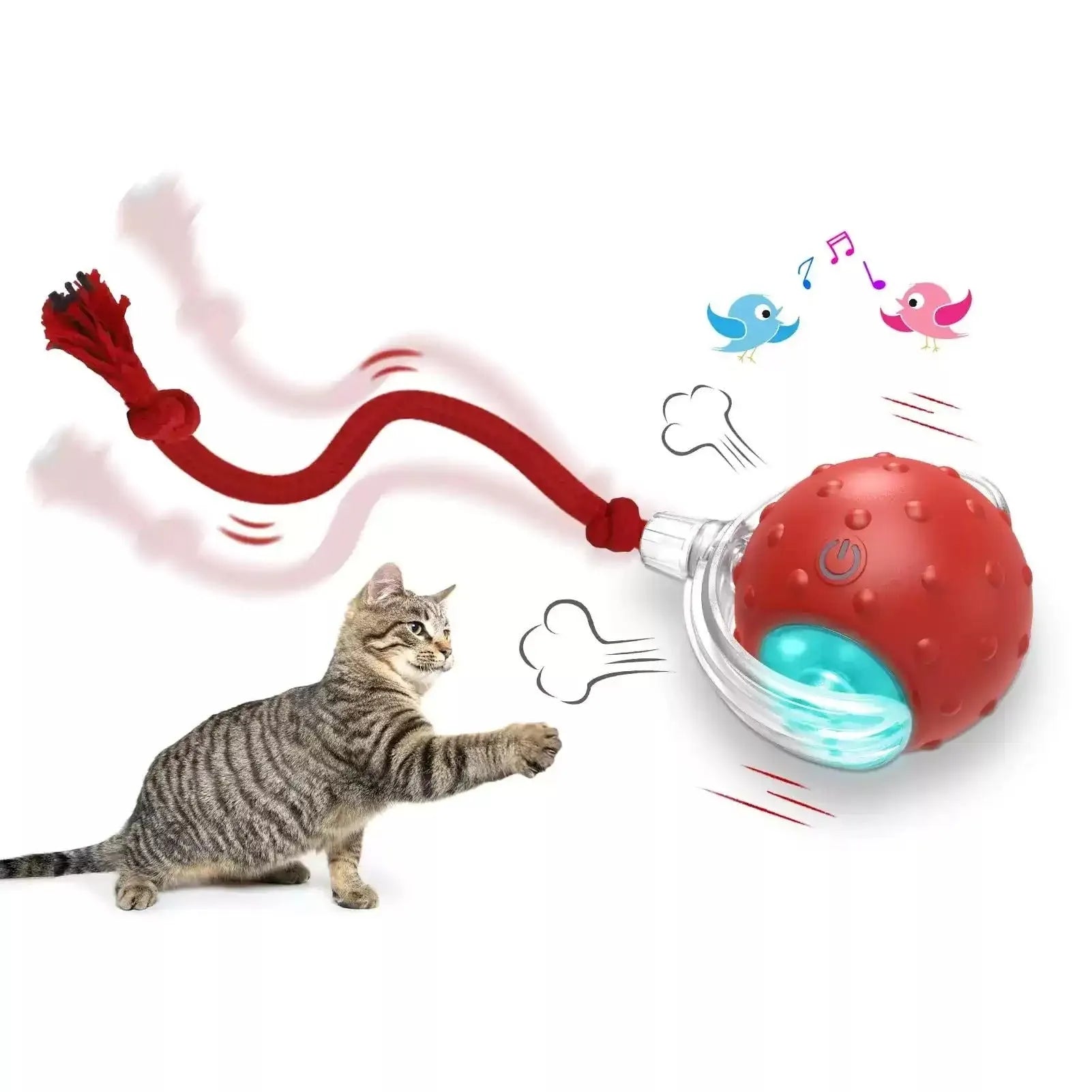 Blue interactive cat toy ball with automatic rotation mechanism for indoor pet entertainment