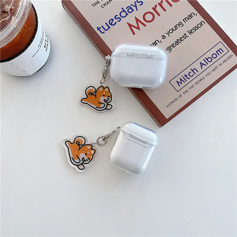 Cartoon Shiba Inu silicone headphone cover for AirPods Pro with TPU flip case and transparent pendant
